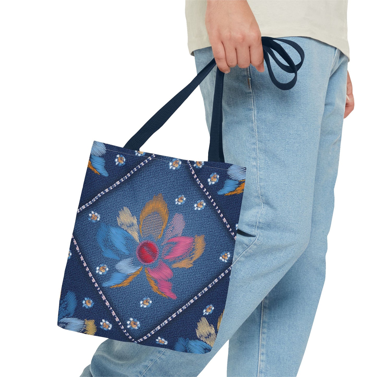 Denim Fabric Imitation Print Unisex Canvas Bag Poly Spun 3 Sizes Tote Bag 159-14