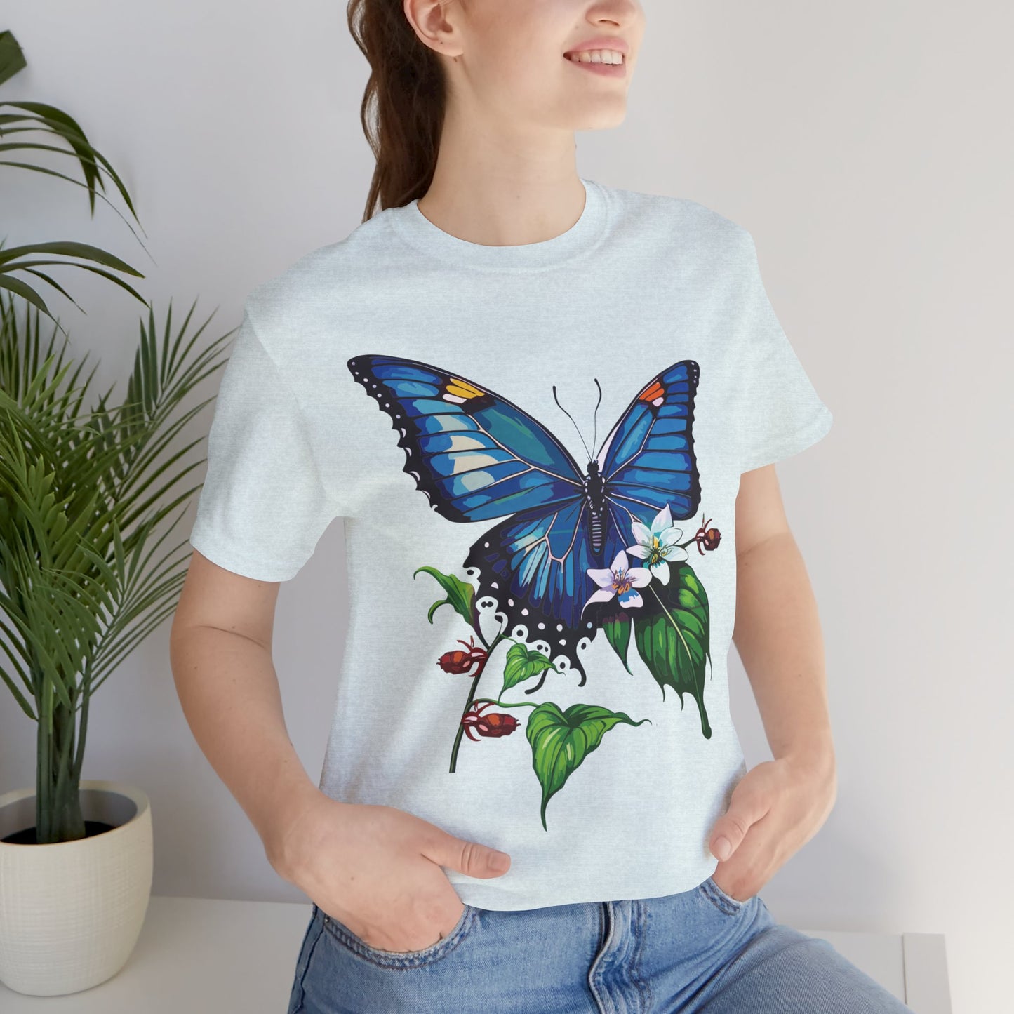 Cotton Tee Shirt with Butterfly Prints