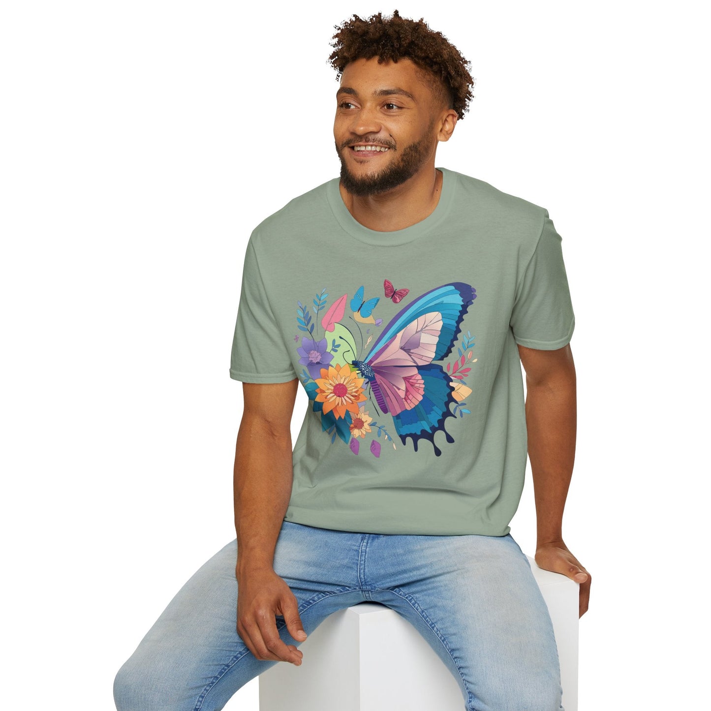 Gildan Butterfly T Shirt Unisex Softstyle 64000 Monarch Print Lightweight Breathable Cotton Tee