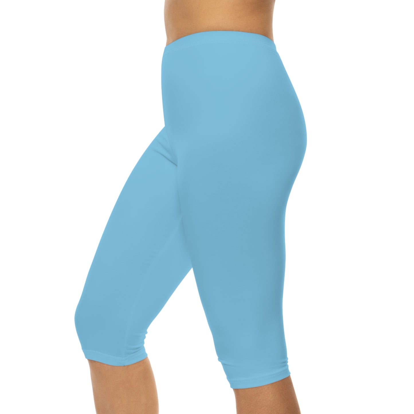 Turquoise Blue Color Women's Brushed Suede Poly Span Casual Capri Leggings XS-2XL