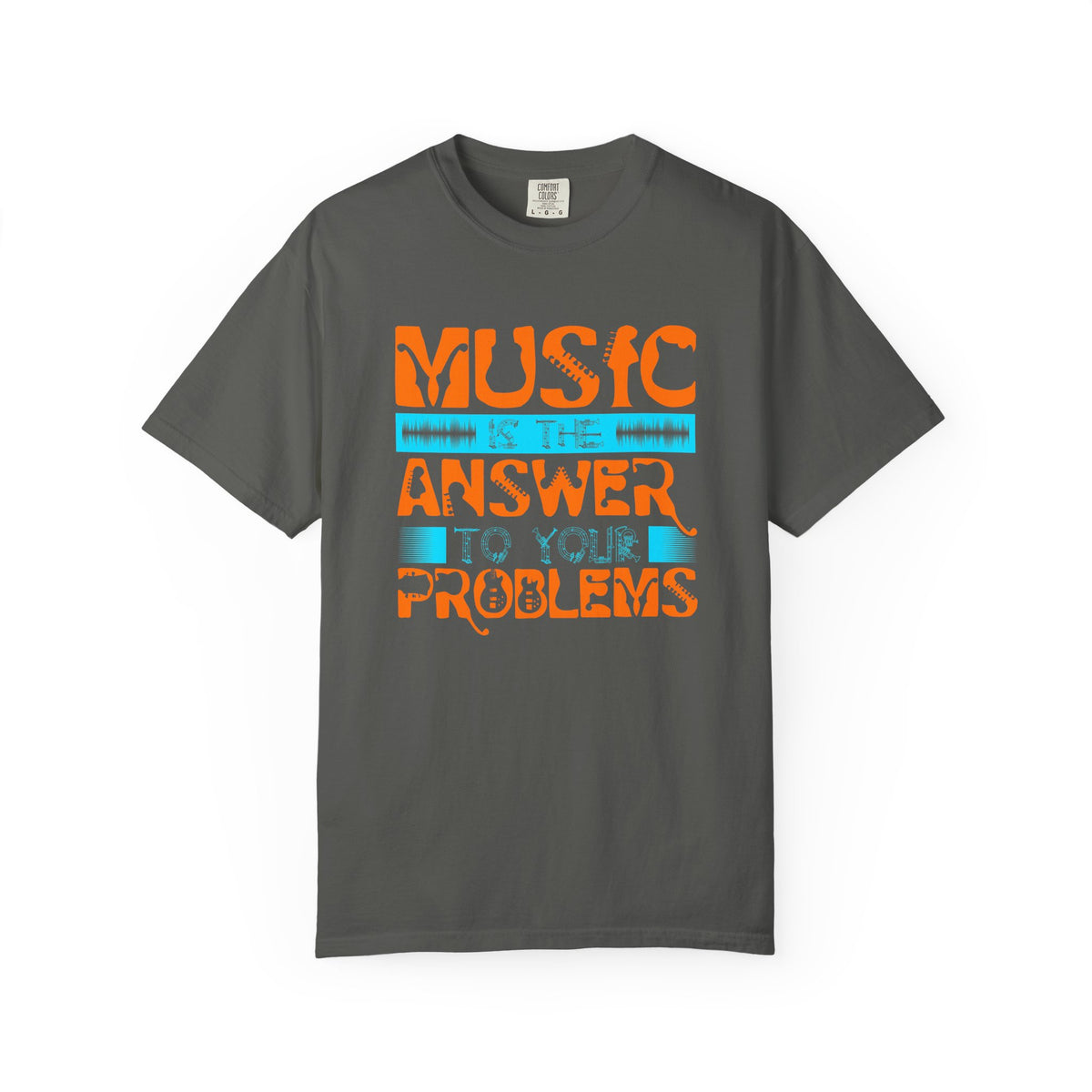 Music Is the Answer T-shirt Graphic Retro Orange Teal Text Unisex Cotton Tee 073