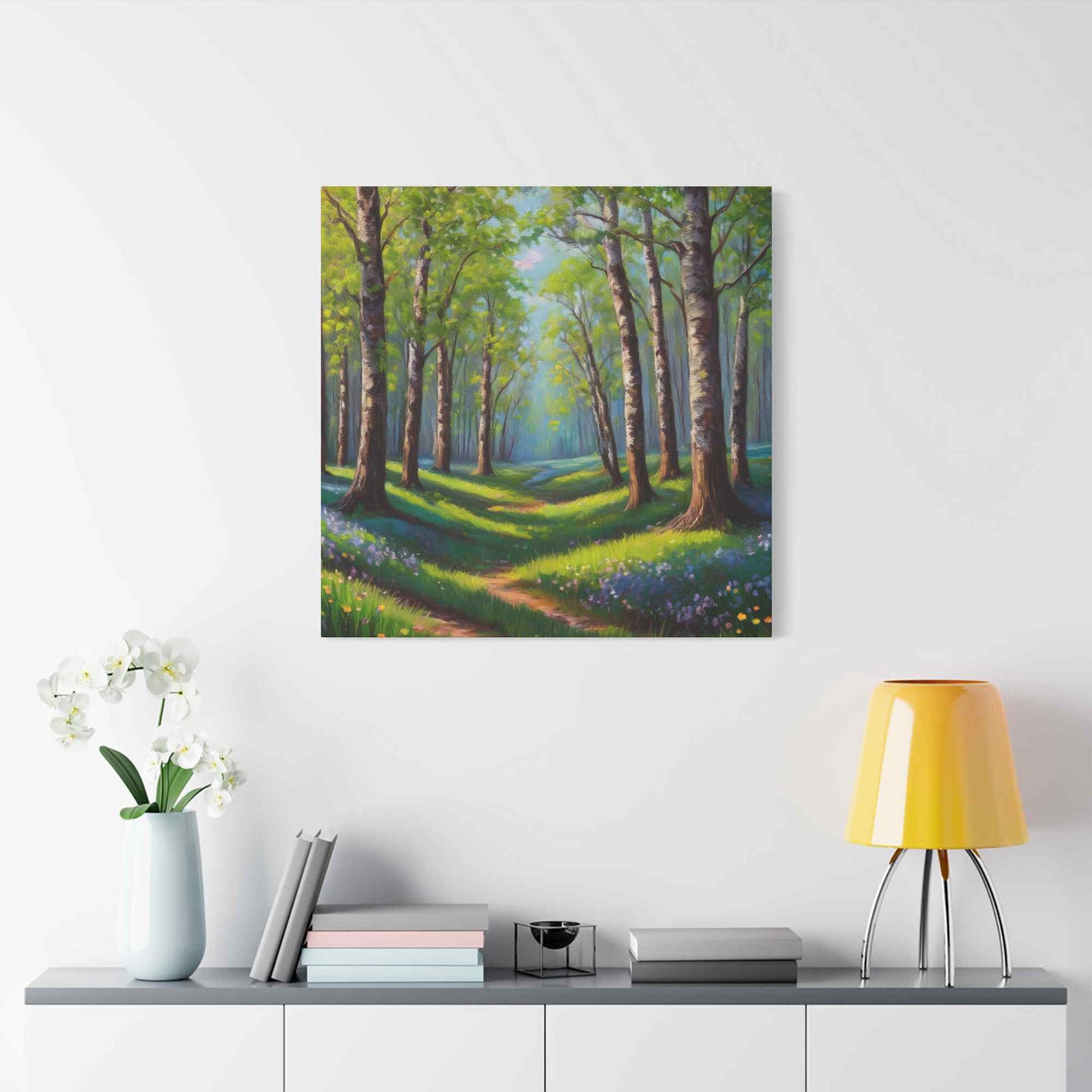 Spring Forest Print Canvas, Oil Paint Print 20x20, 24x24, 30x30, 32x32, 36x36 Art Design Print Pine-Wood Inner Frame MC-94