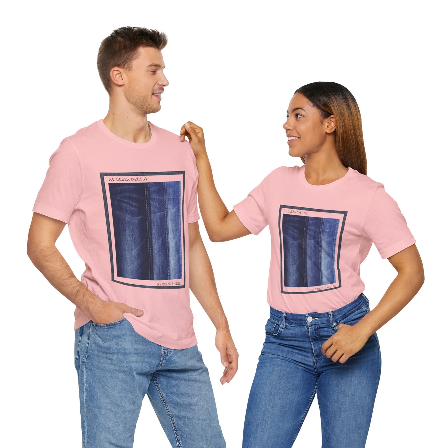 Unisex Cotton Tee Shirt with Denim Print