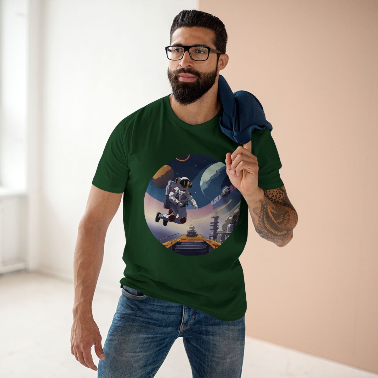 Cosmos Astronaut Shirt Unisex Premium Cotton Tee Original Art Design Retro2Nova CS 31