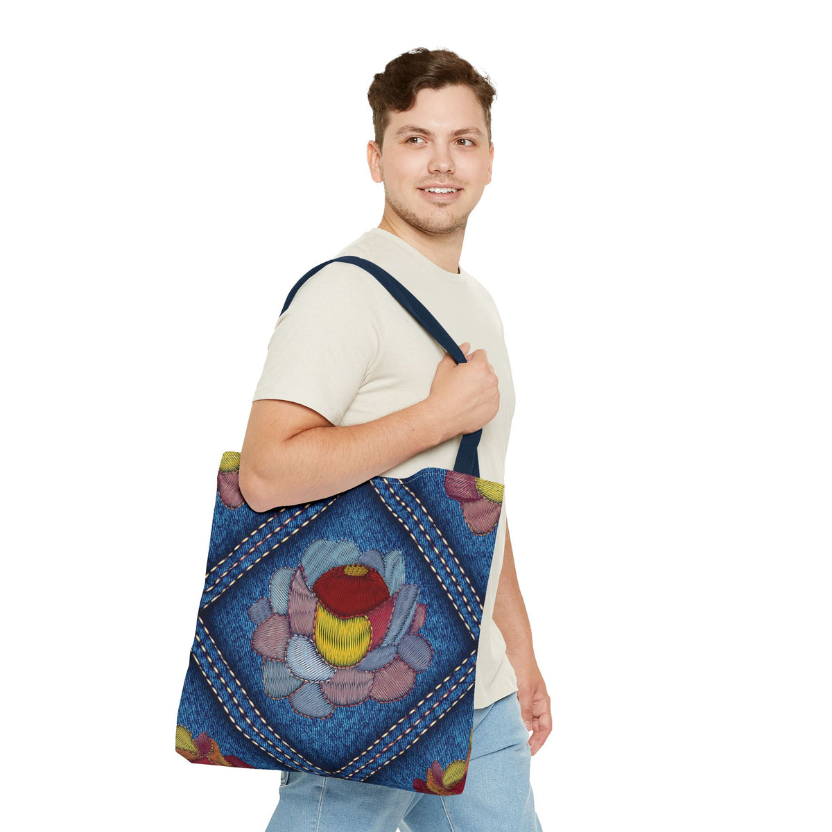 Denim Fabric Imitation Print Unisex Canvas Bag Poly Spun 3 Sizes Tote Bag 159-12