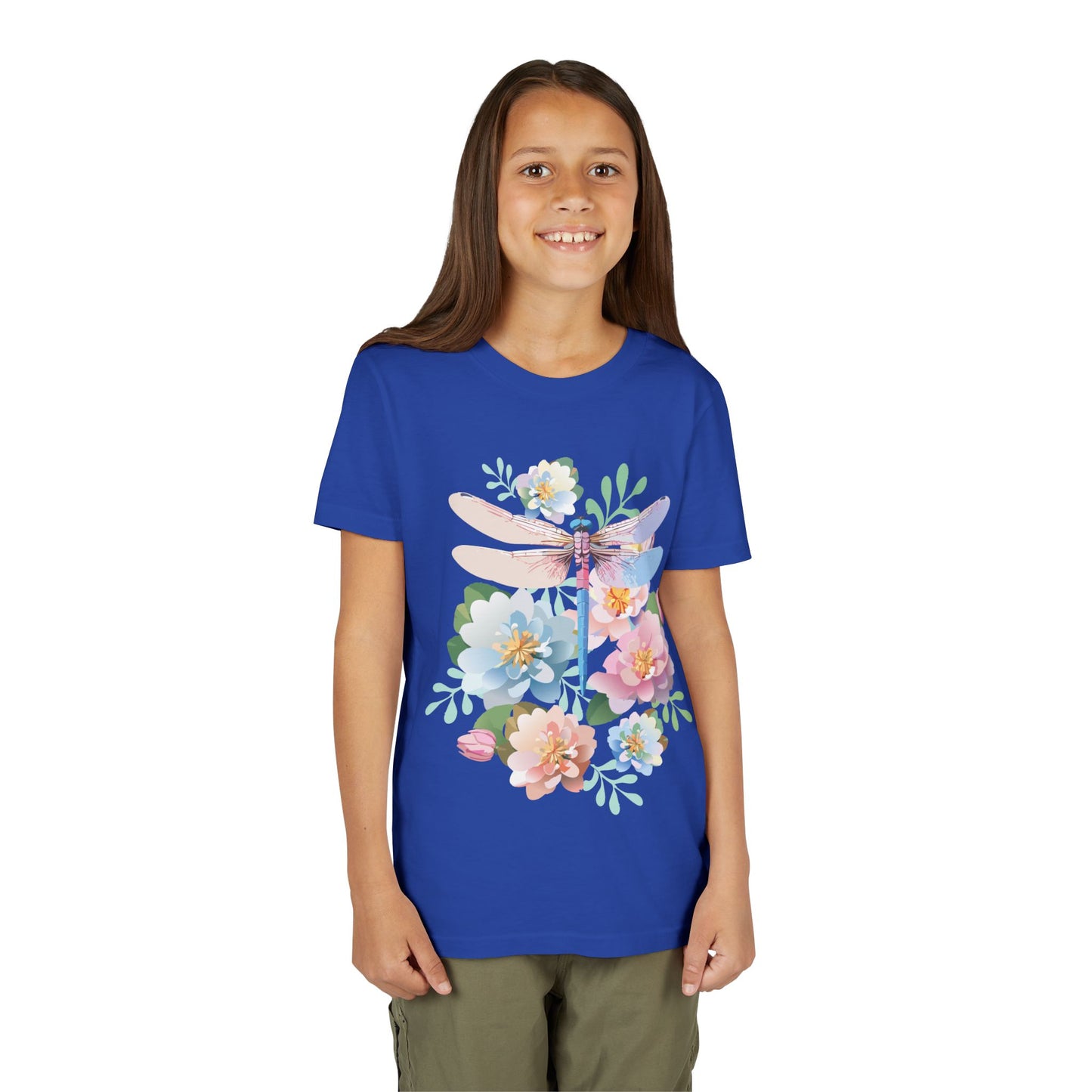 Dragonfly Blossom Youth Tee - Colorful Short Sleeve T-Shirt for Spring Celebrations (9-14)