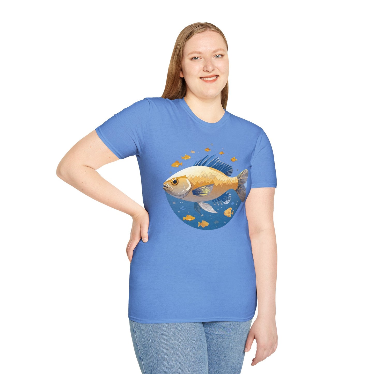 Fish Art Graphic Tee Shirt Unisex Gildan Softstyle 64000 100 Percent Ring Spun Cotton