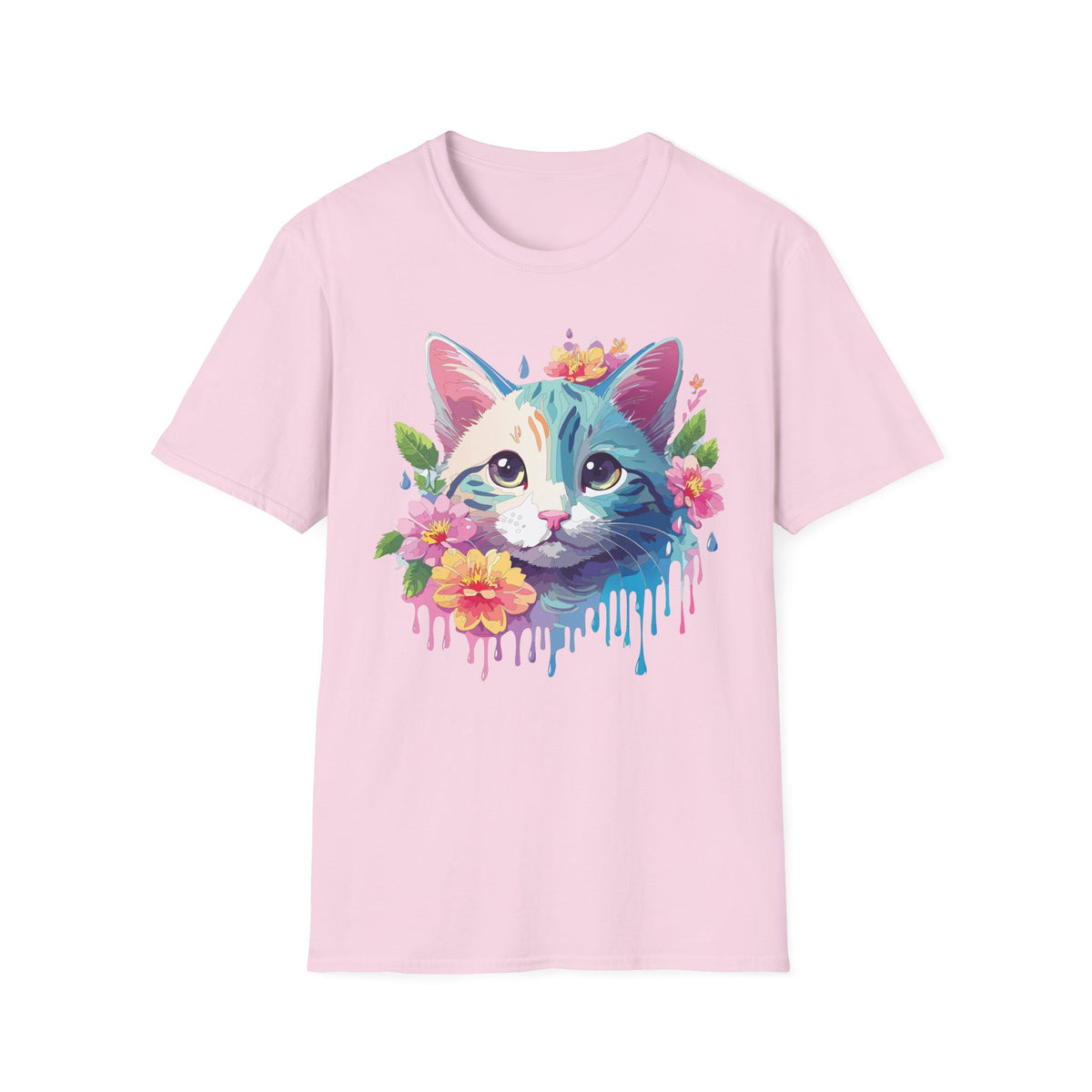 Colorful Watercolor Cat Tee | Floral Crown Cat T-Shirt