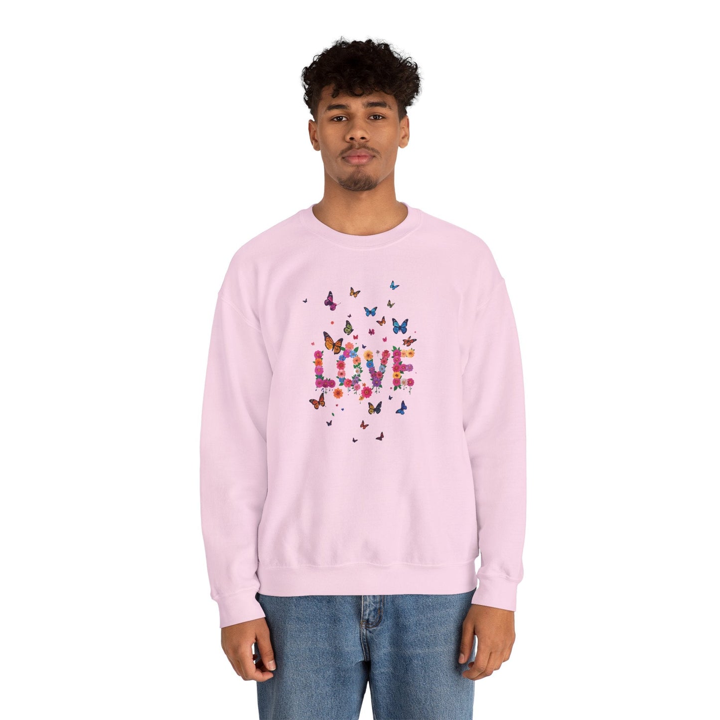 Unisex Floral Love Butterfly Sweatshirt 50 50 Cotton Poly Valentines Day