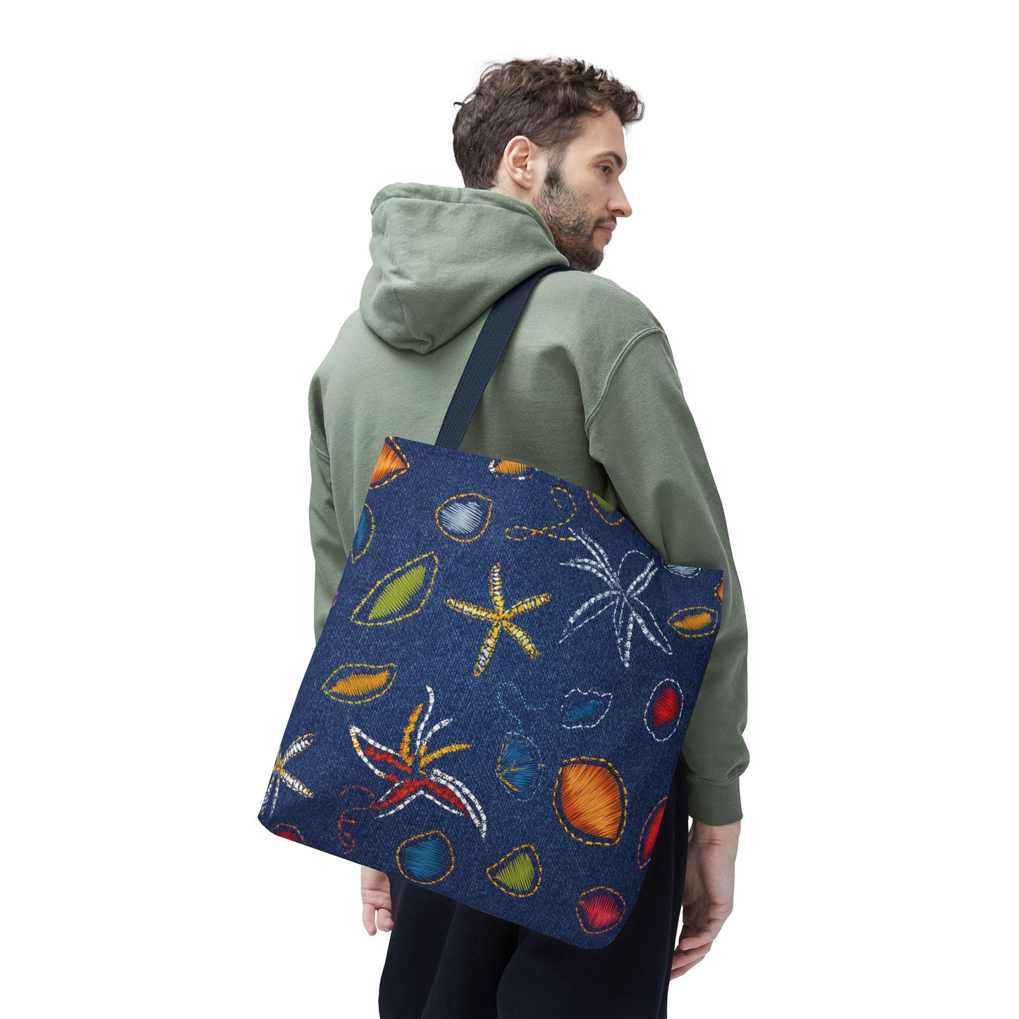 Denim Fabric Imitation Print Unisex Canvas Bag Poly Spun 3 Sizes Tote Bag 182-4