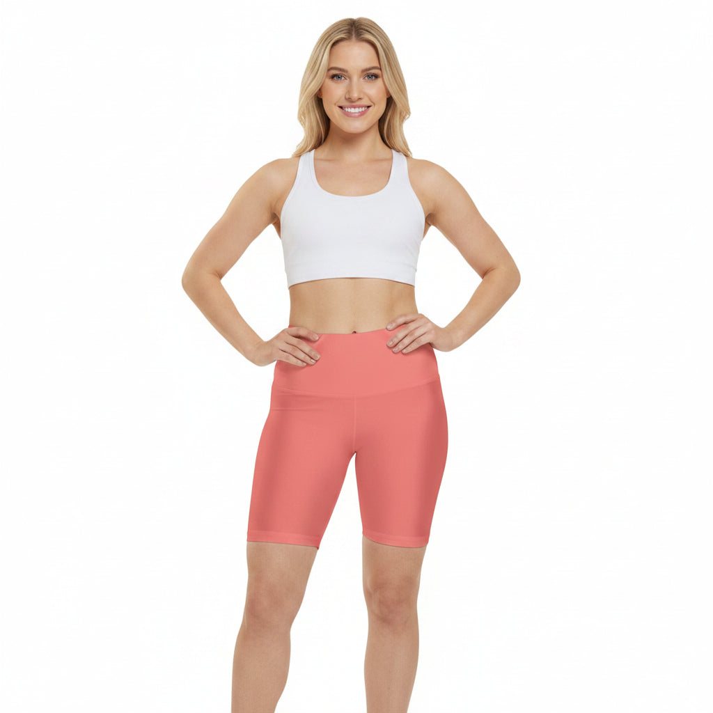 Fresh Salmon Coral High-Waist Women's Workout Shorts – Smooth Active Bike Shorts