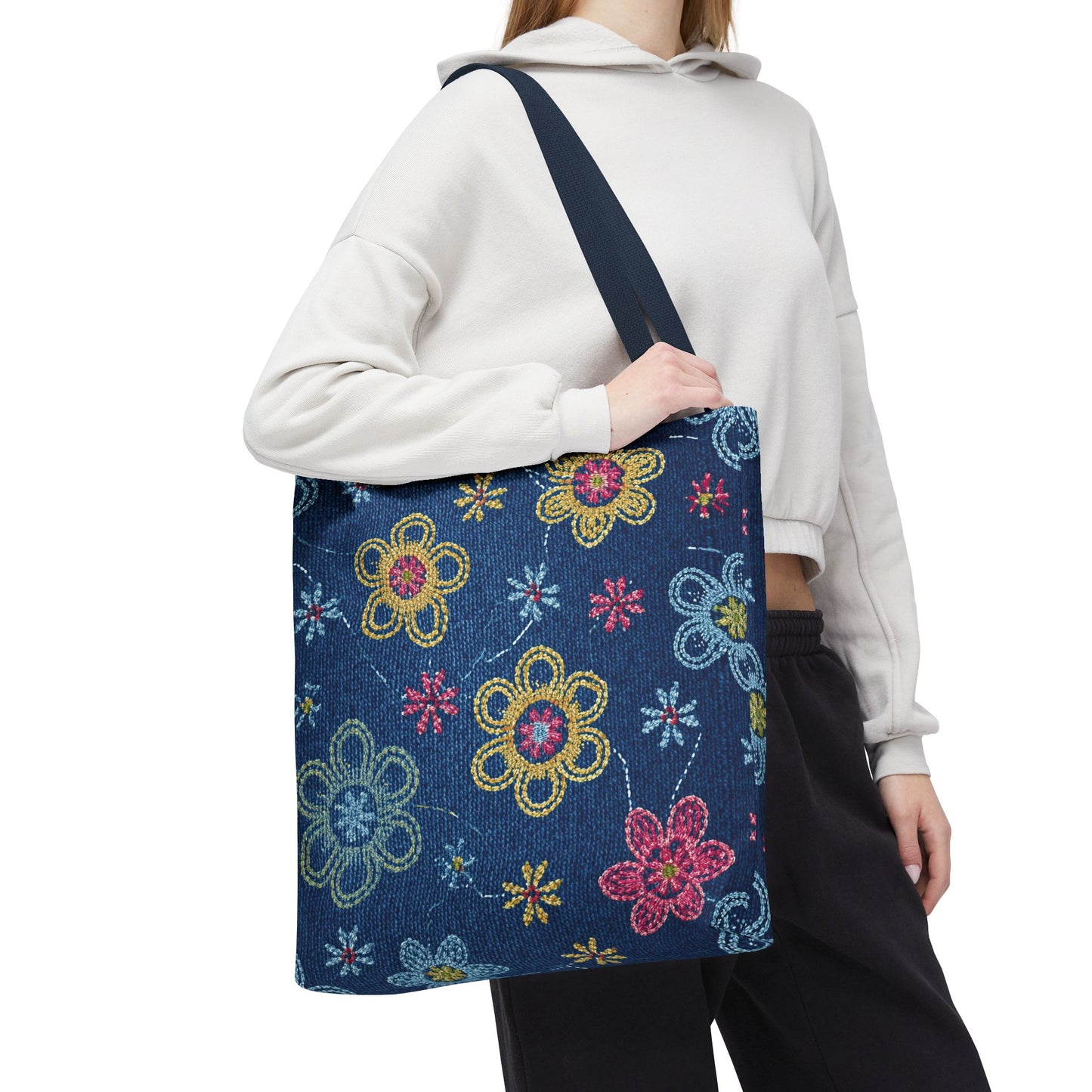 Denim Fabric Imitation Print Unisex Canvas Bag Poly Spun 3 Sizes Tote Bag 156