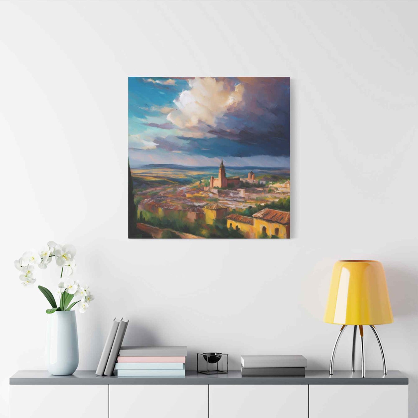 Spanish City Print Canvas, Oil Paint Print 20x20, 24x24, 30x30, 32x32, 36x36 Art Design Print Pine-Wood Inner Frame MC-57