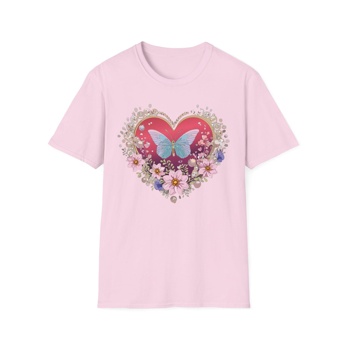 Butterfly Heart Floral Graphic Design Unisex 100 Cotton Gildan T-Shirt