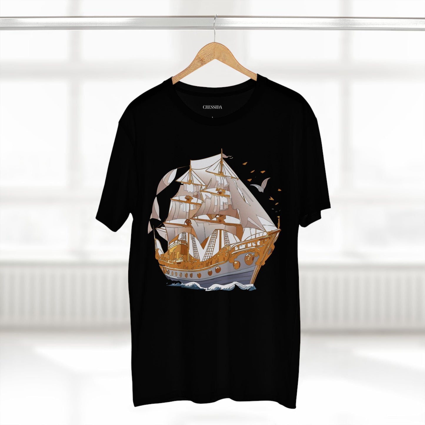 Ship Graphic Unisex 100 Cotton T-Shirt with Gold Frigate Art Design 1