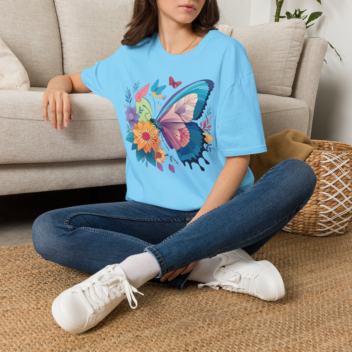Watercolor Butterfly Floral Graphic Design Unisex 100 Cotton Gildan T-Shirt