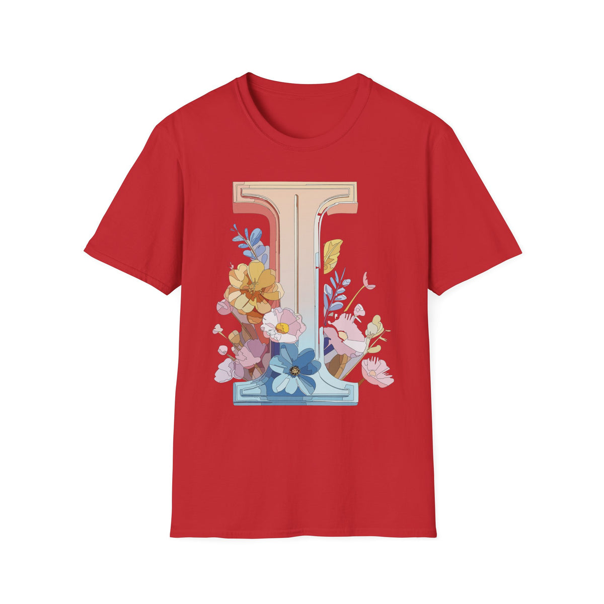 Floral Letter I T-Shirt | Monogram Initial Tee