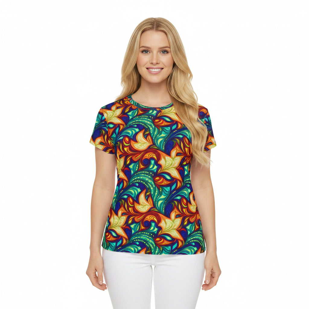 Women Poly Span T-Shirt with Floral Print