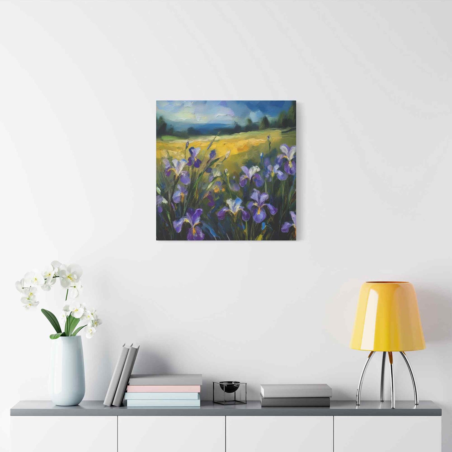 Irises Floral Print Canvas, Floral Oil Paint Print 20x20, 24x24, 30x30, 32x32, 36x36 Art Design Pine-Wood Inner Frame MC-182