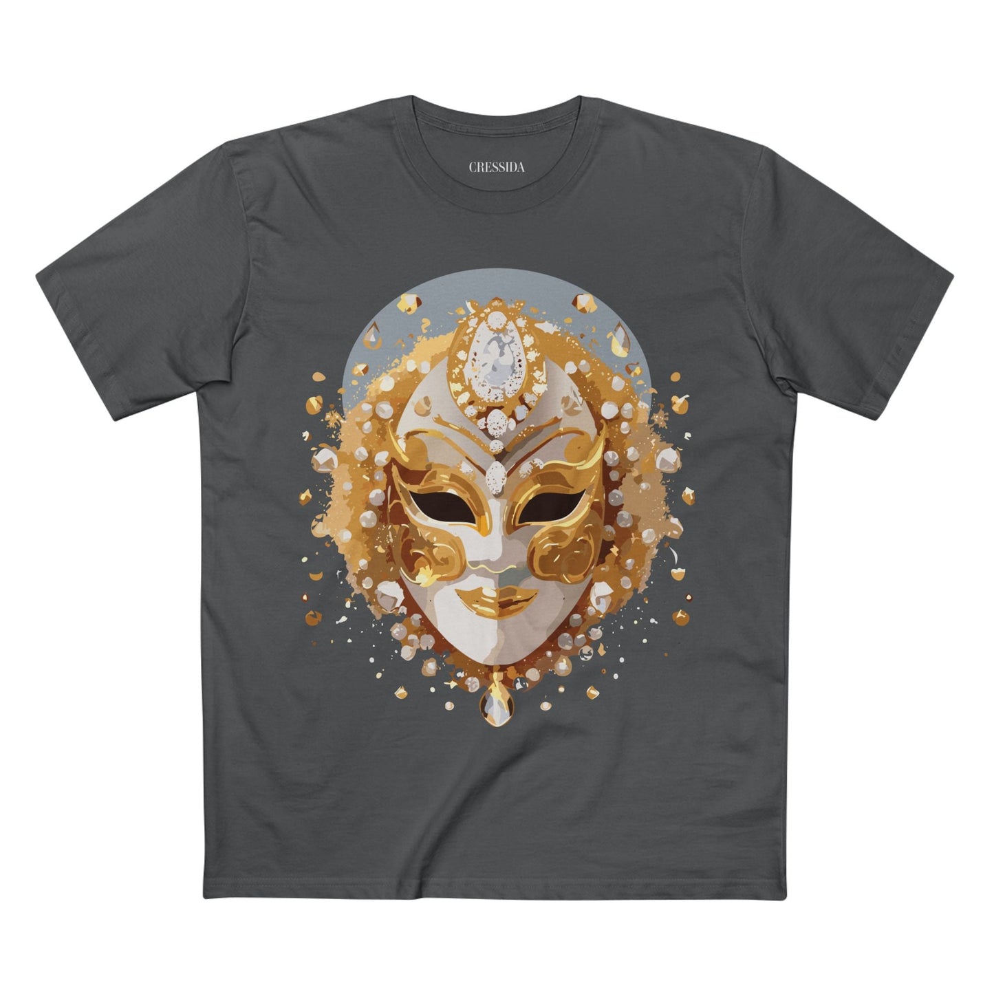 Carnival Mask Graphic T-Shirt Unisex 100 Cotton With Antique Gold Art Design Tee 5