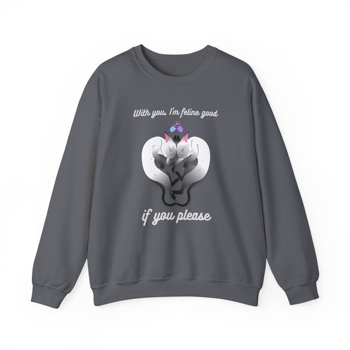 Double Cat Heart Sweatshirt Unisex Fifty Fifty Cotton Poly Valentines Day Sweatshirt