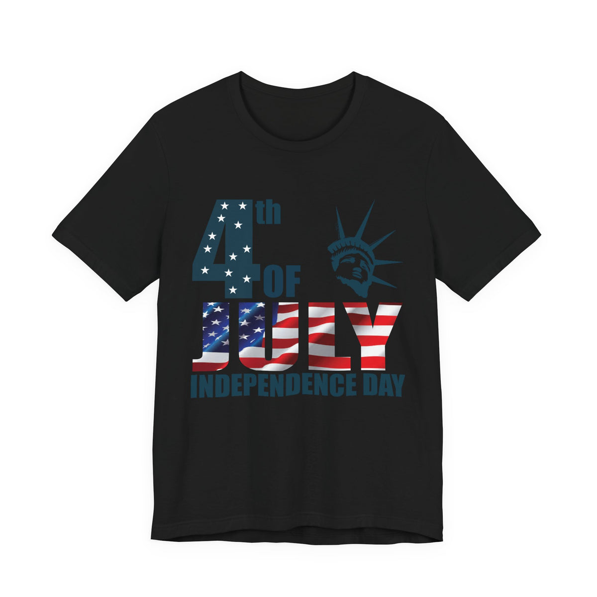 4th of July Independence Day T-Shirt American Flag Statue of Liberty Design Unisex Cotton 026