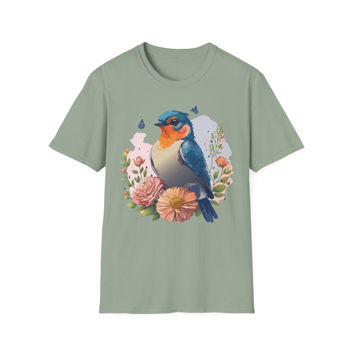 Bird T Shirt Floral Design Unisex Gildan Softstyle 64000 Ring Spun Cotton Tee Breathable Wear