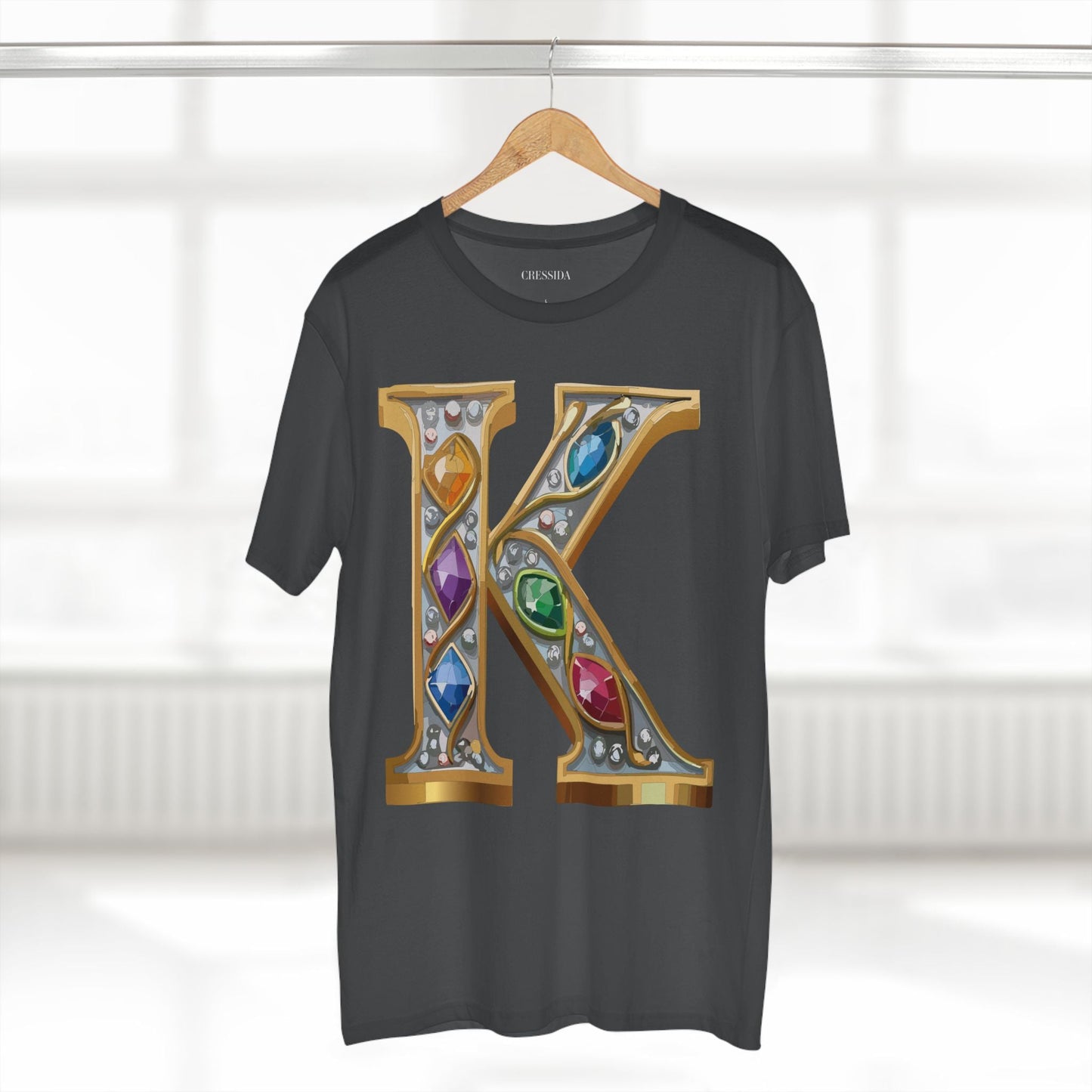 Letter K Graphic Design Tee Unisex 100 Cotton With Antique Gold Letters Artwork T-Shirt