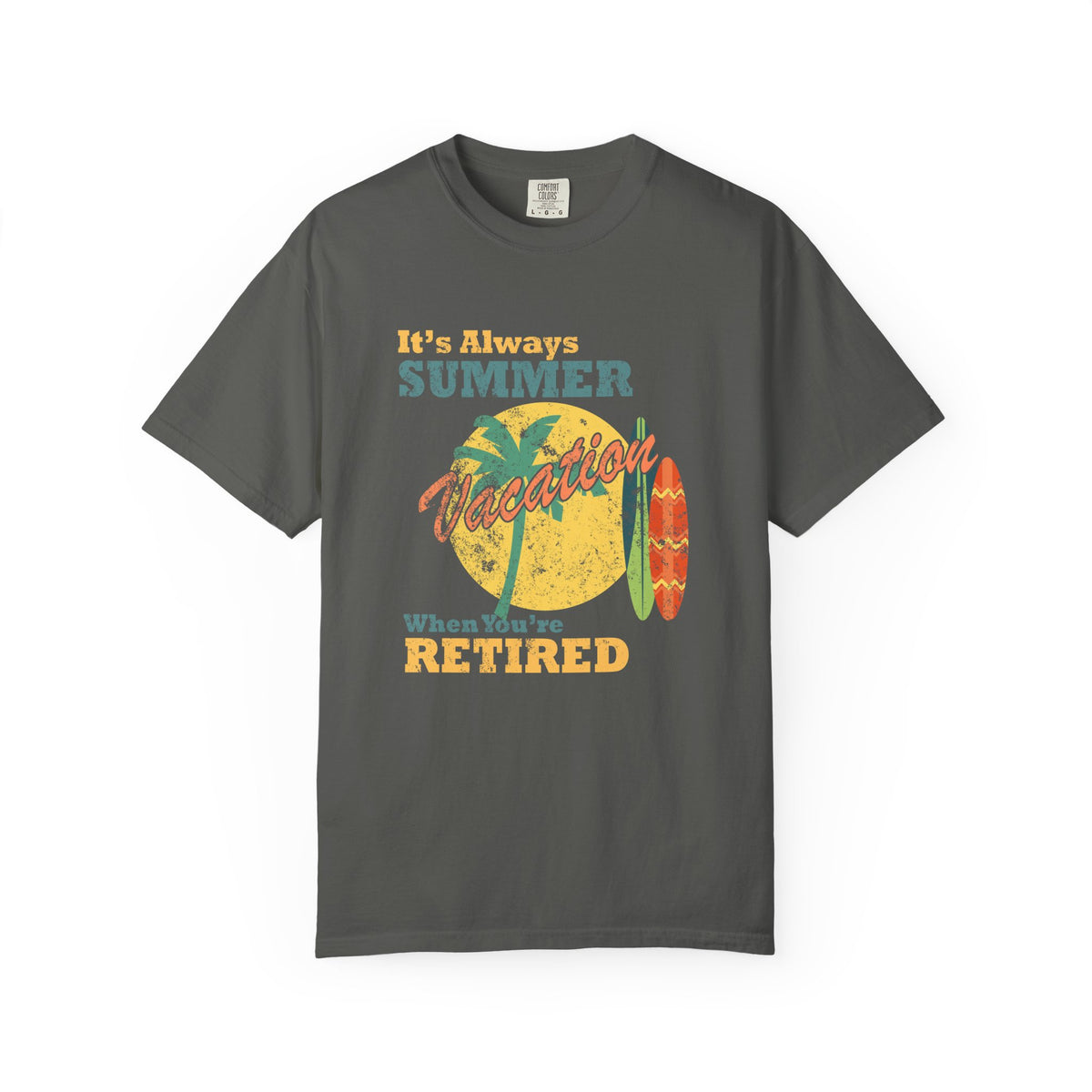 Always Summer Vacation Retro Palm Surf Unisex Comfort Colors Garment-Dyed Heavyweight 100 Cotton Art Design T-Shirt w108