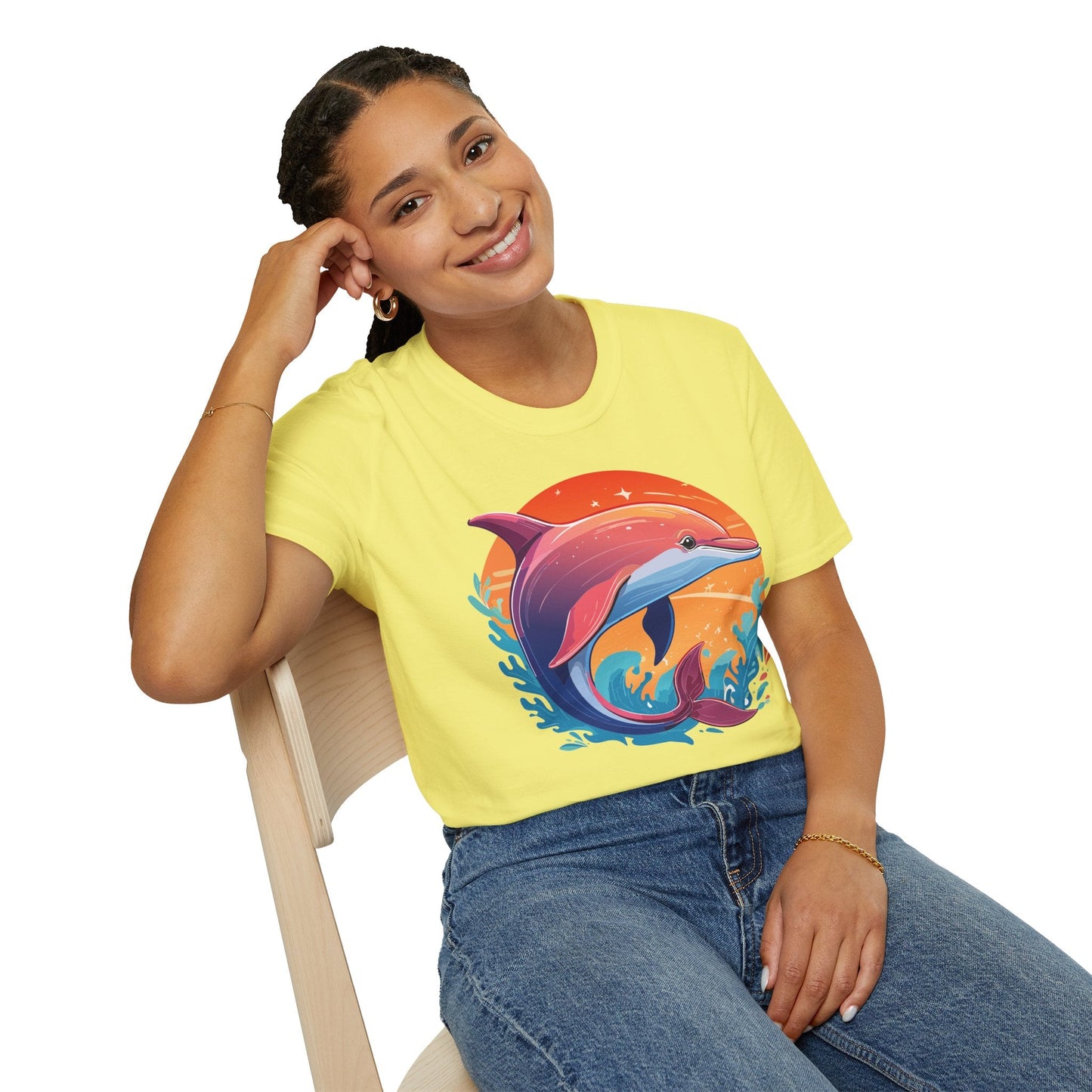 Dolphin Shirt Unisex Tee 100 Percent Ring Spun Cotton Softstyle Gildan 64000 Comfort Fit