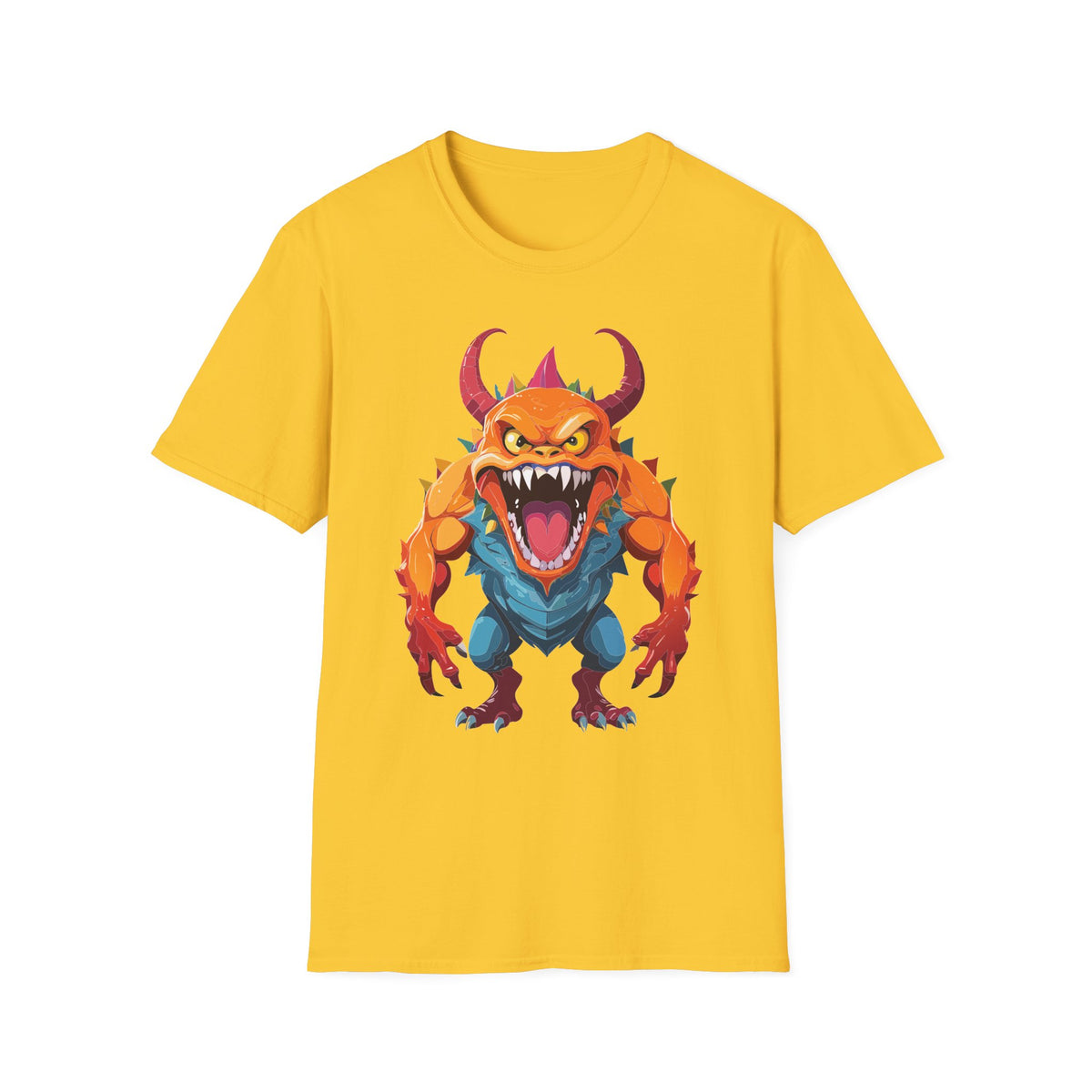 Monster Graphic T-Shirt — Fierce Orange Demon Design Cartoon Graphic Tee Unisex 100 Cotton Gildan T-Shirt