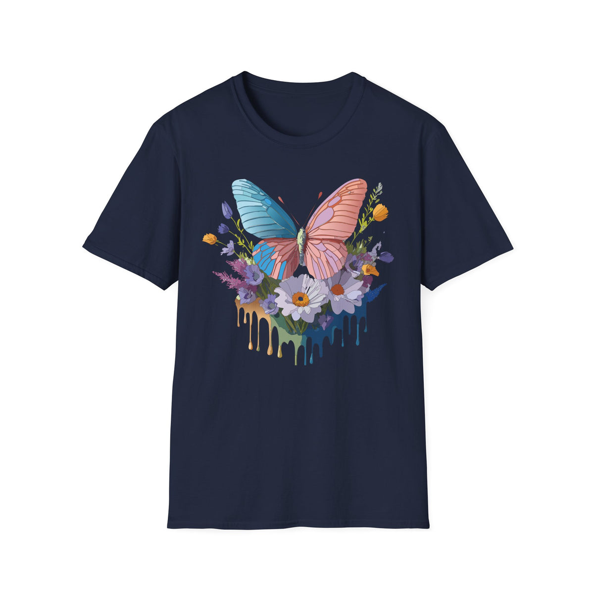 Butterfly Bloom T-Shirt — Pastel Wing Floral Drip Graphic Design Unisex 100 Cotton Gildan T-Shirt