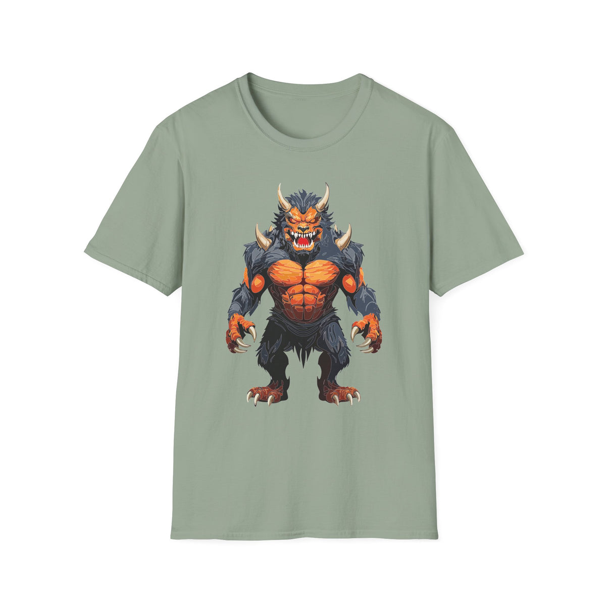 Werewolf Monster T-Shirt — Fierce Fiery Beast Cartoon Graphic Tee Unisex 100 Cotton Gildan T-Shirt