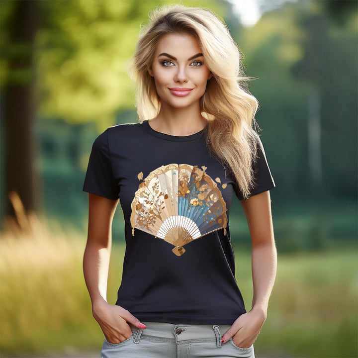 Antique Fan Graphic Design T-Shirt Unisex 100 Cotton Floral Carnival Artwork Tee 3