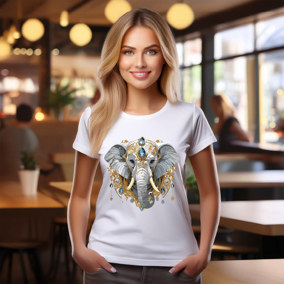Elephant Graphic Unisex 100 Cotton Tee With Unique Animal Golden Medallion Art Design 37