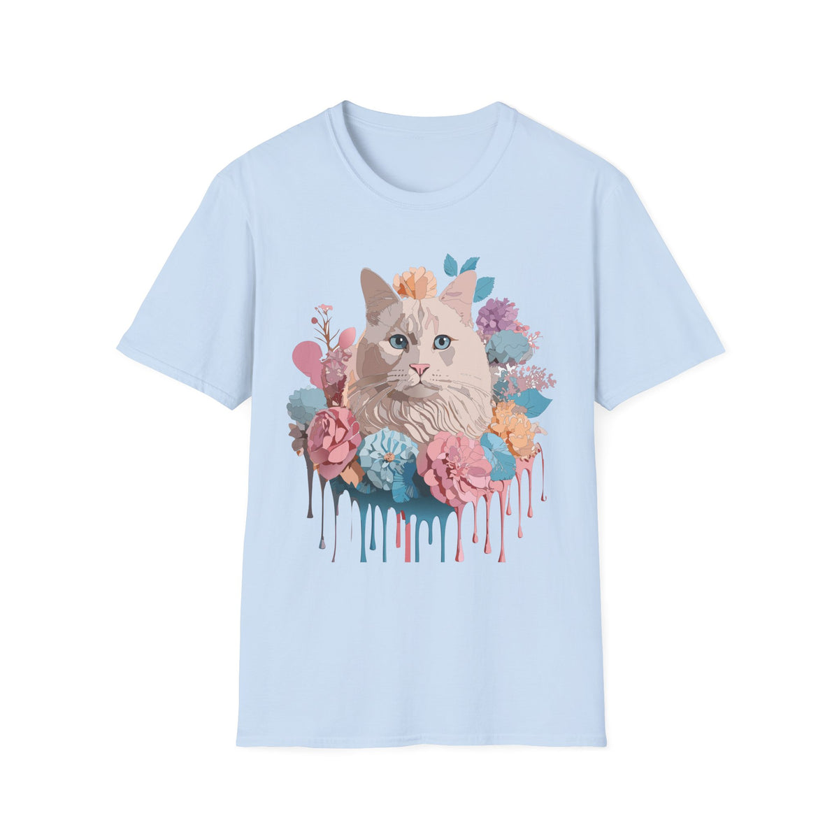Floral Cat Portrait T-Shirt | Watercolor Kitty with Flowers