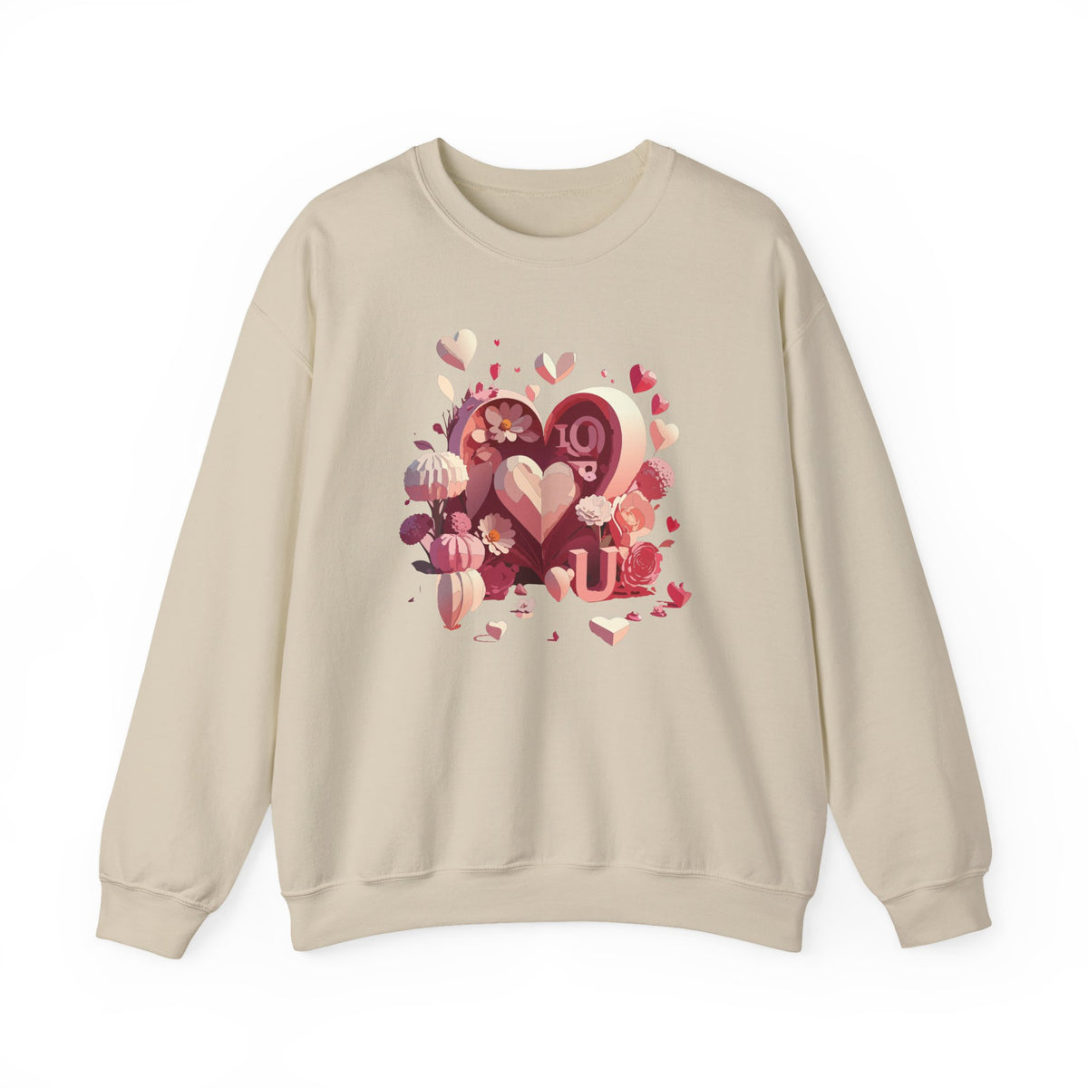 Unisex Floral Big Heart Sweatshirt, Love Floral Sweatshirt, Floral Heart Sweatshirt, 50/50 Cotton-Poly Valentine's Day Sweatshirt 09