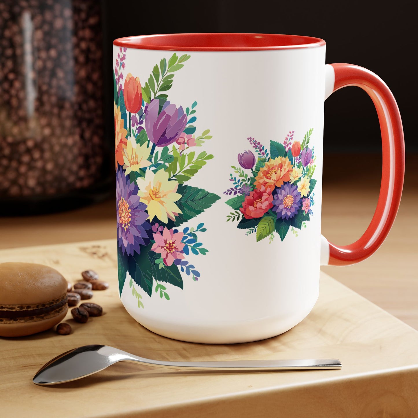 Two-Tone Coffee Mugs with flowers