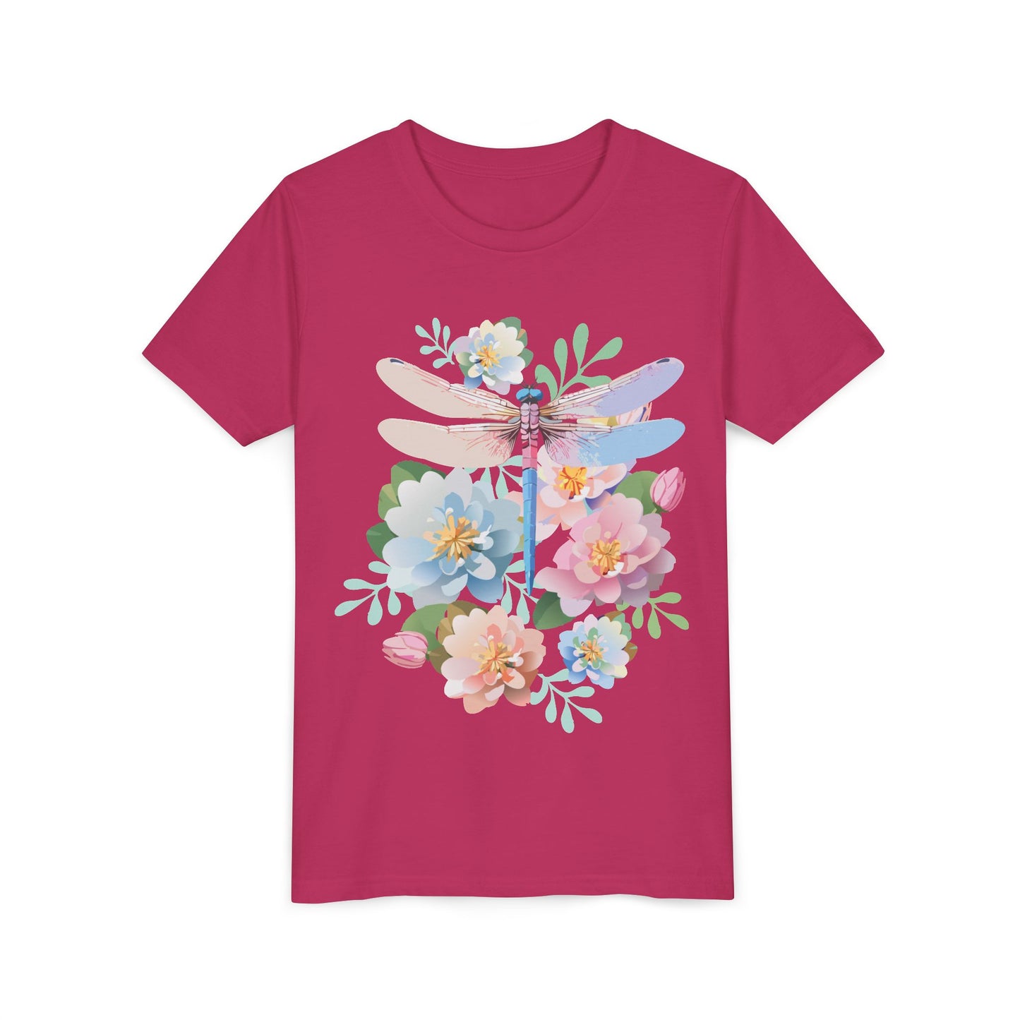 Dragonfly Blossom Youth Tee - Colorful Short Sleeve T-Shirt for Spring Celebrations (9-14)