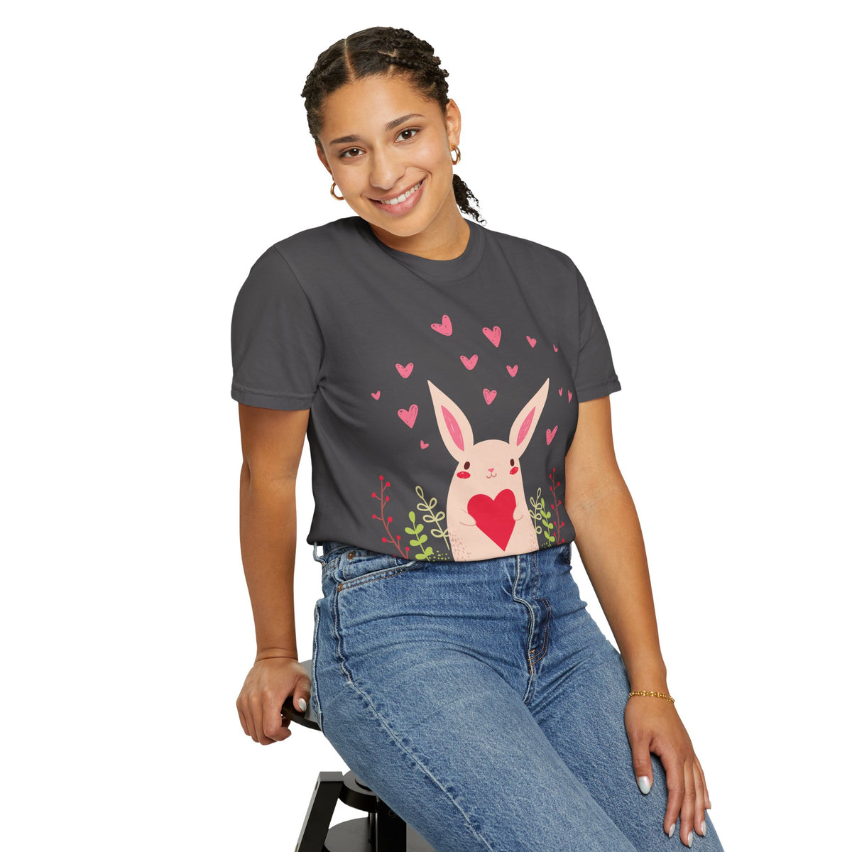 Easter Bunny Heart T-Shirt, Tee Shirt with Easter Signature, T Shirt with Easter Prints, Tee Shirt with Easter Design