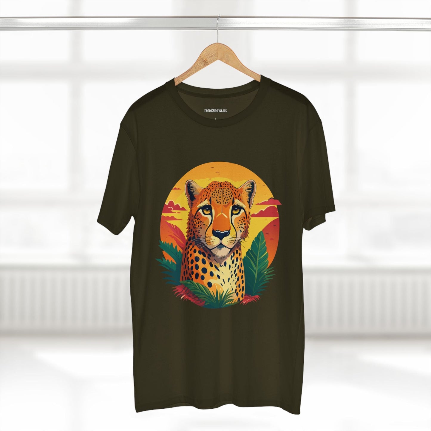 Unisex Cheetah Shirt Premium Cotton Staple Tee With Original Art Design By Retro2Nova Exclusive Art Collection