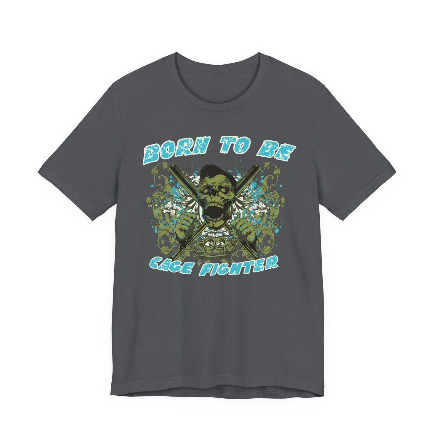Born To Be Cage Fighter Tee Skull Crossed Knives Graphic T-Shirt