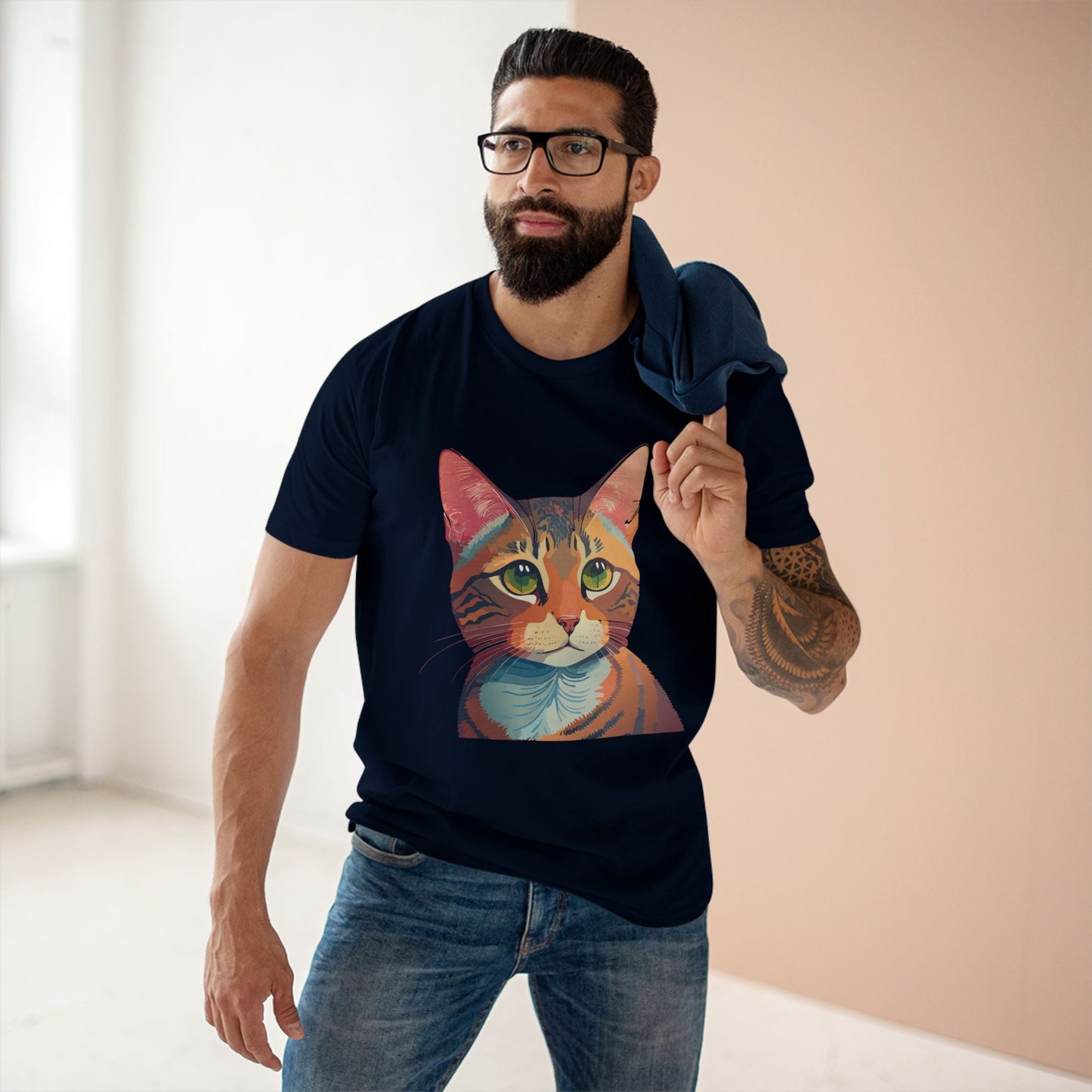 Retro2Nova Cat Art Tee Unisex Premium Cotton Shirt With Original Artwork Design Soft Breathable Comfort Everyday Wear