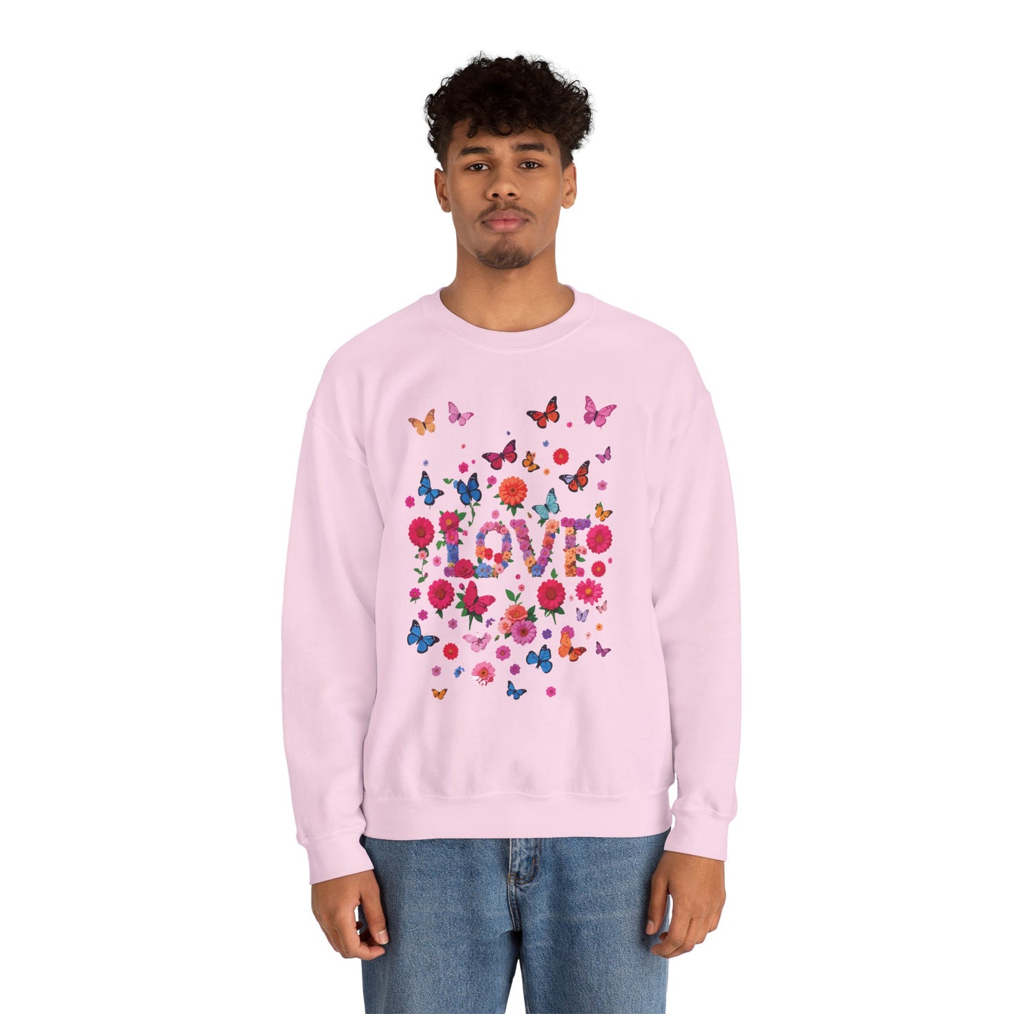 Unisex Floral Love Sweatshirt, Love Floral Sweatshirt, Floral Butterfly Sweatshirt, 50/50 Cotton-Poly Valentine's Day Sweatshirt 07