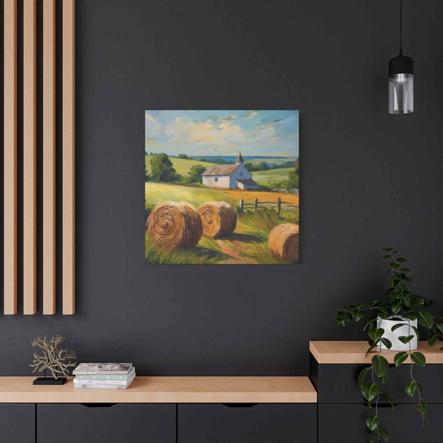 Countryside Print Canvas, Oil Paint Print 20x20, 24x24, 30x30, 32x32, 36x36 Art Design Print Pine-Wood Inner Frame MC-49