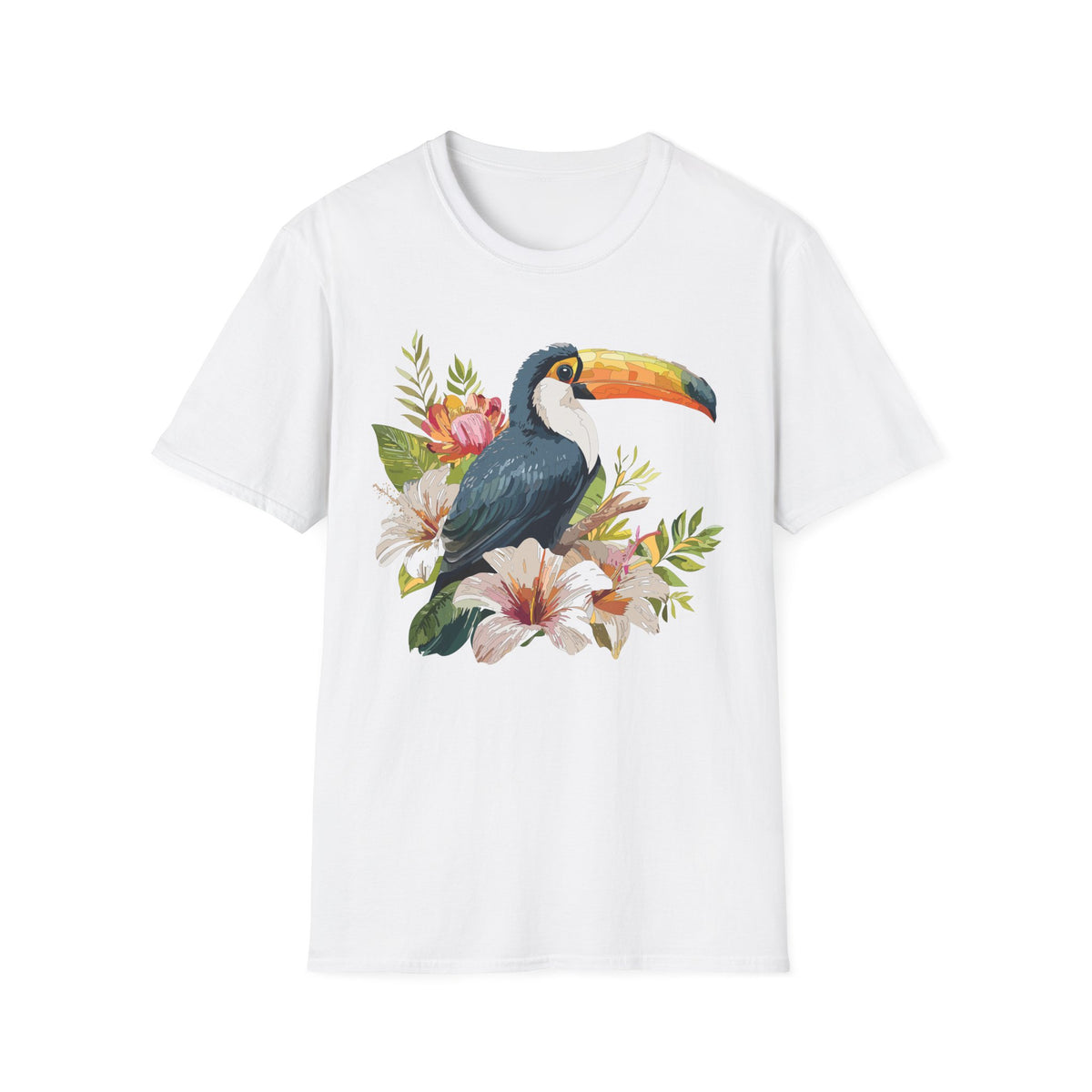 Toucan Floral Illustration T-Shirt | Tropical Bird Art Tee