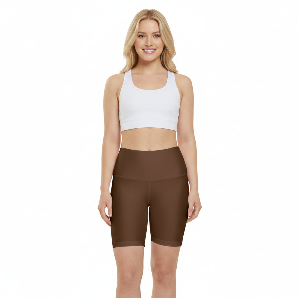 Brown Bark Brown Women’s Workout Shorts — High-Waist Athletic Biker Shorts