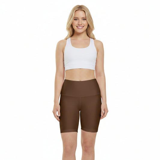 Brown Bark Brown Women’s Workout Shorts — High-Waist Athletic Biker Shorts