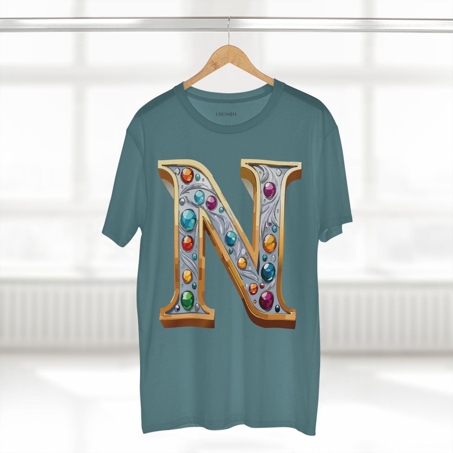 Letter N Graphic Design Tee Unisex 100 Cotton With Antique Gold Letters Artwork T-Shirt