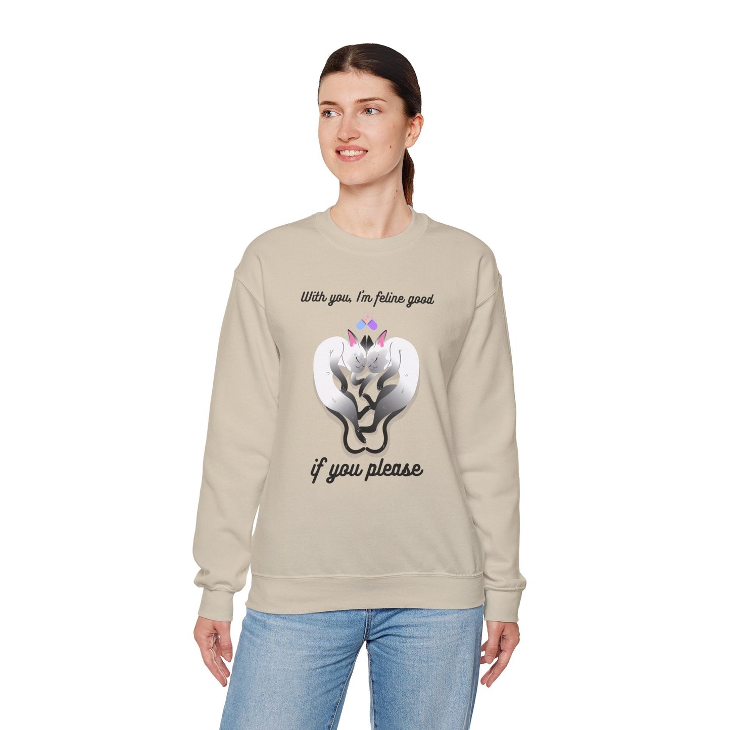 Double Cat Heart Sweatshirt Unisex Fifty Fifty Cotton Poly Valentines Day Sweatshirt